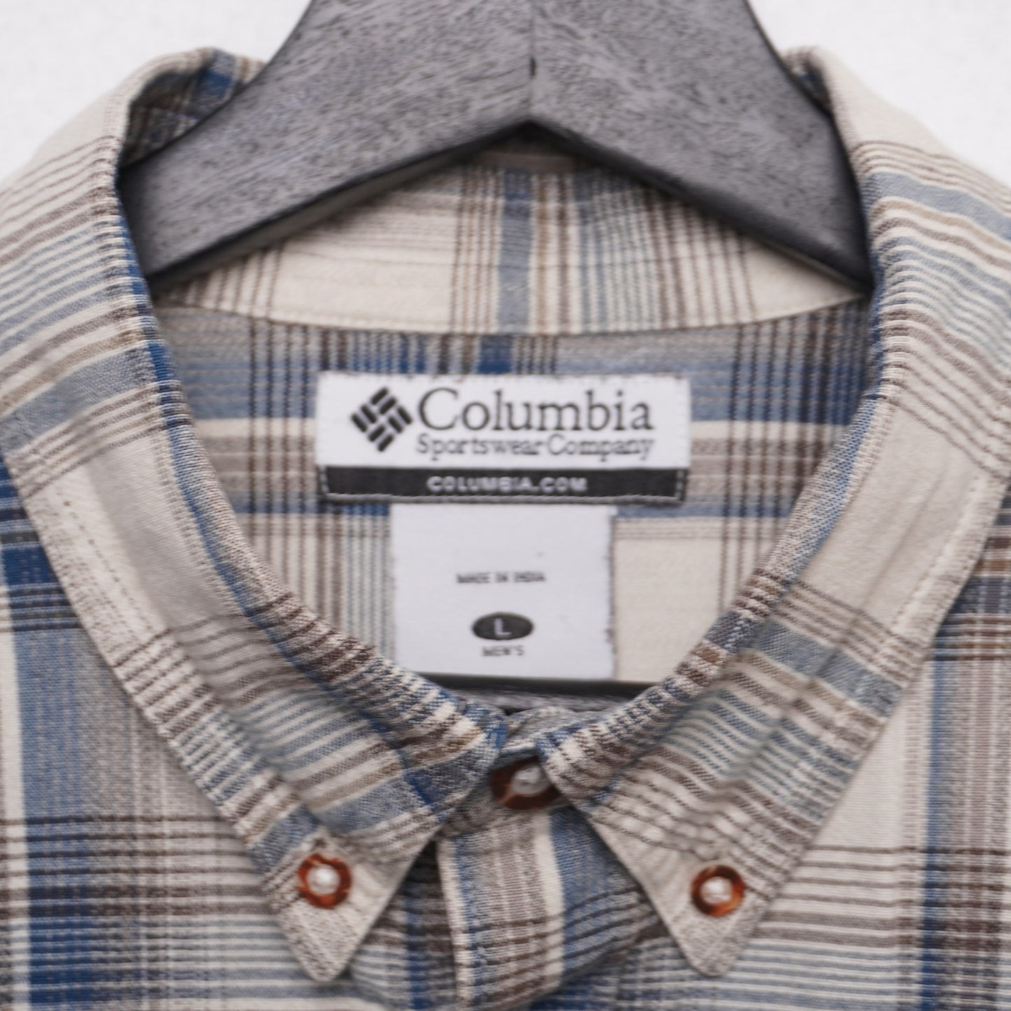 Columbia Sportswear Gray/Blue/Brown Cotton Plaid Shirt Size L