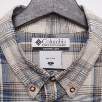 Columbia Sportswear Gray/Blue/Brown Cotton Plaid Shirt Size L