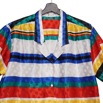 Multicolor Stripe Women’s Boxy Blouse Top Polkadot Short Sleeve Minimalist