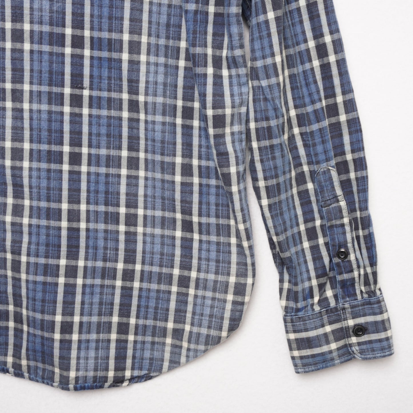 Lucky Brand True Indigo Plaid Shirt Blue White Western Classic Fit Men's Large