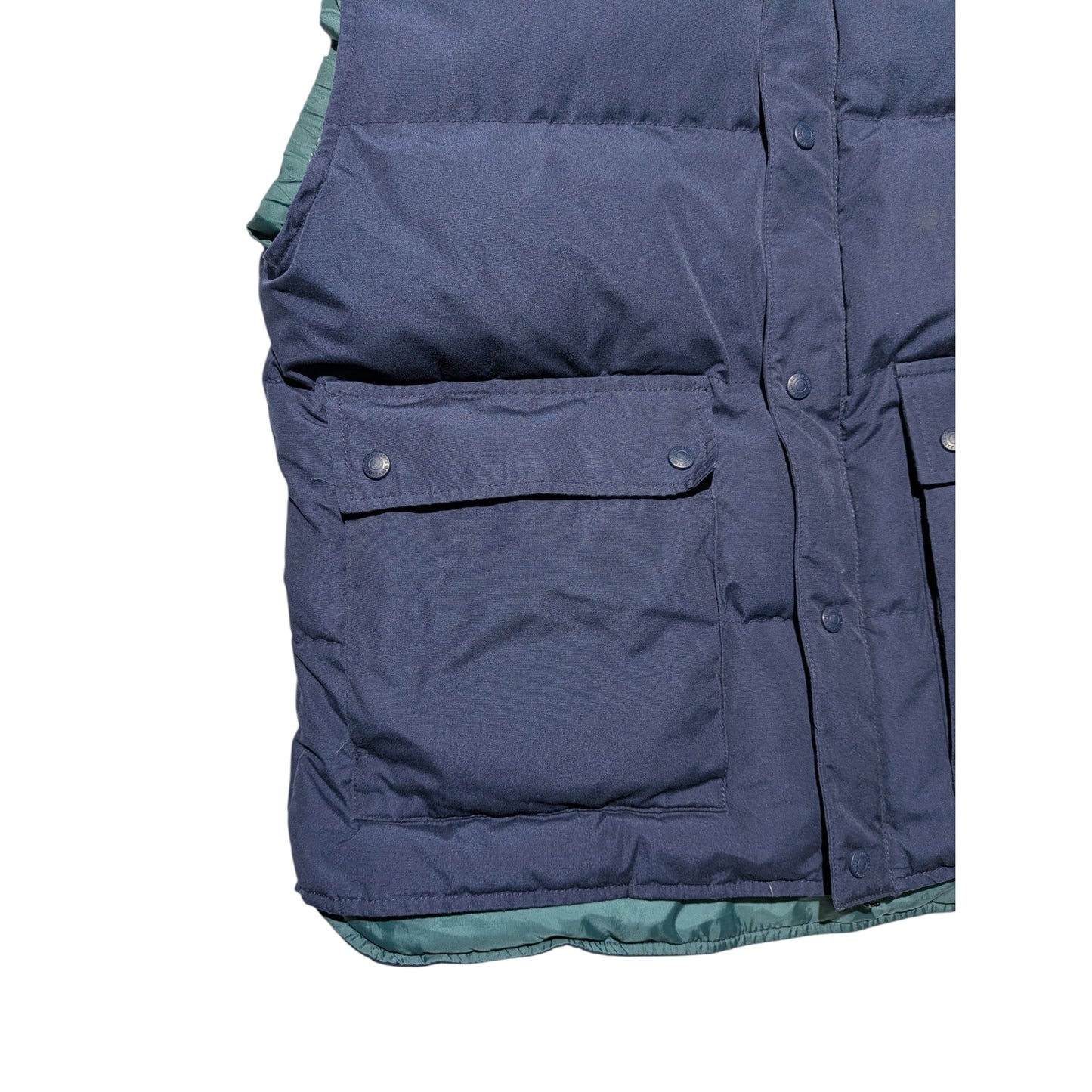 Vintage Eddie Bauer Lined Goose Down Puffer Vest Navy Blue Size Large