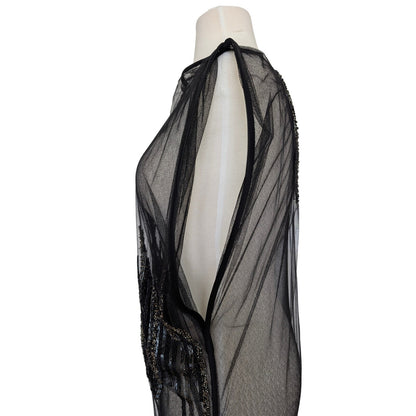 Maiyet Black Sheer Beaded Embellished Overlay Evening Dress - Size 36 (US 4)