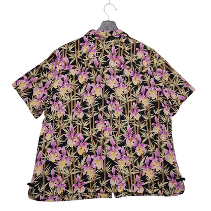 Tommy Bahama 100% Silk Hawaiian Shirt XL Black Orchid Bamboo Floral Aloha Camp