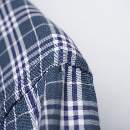 Hiromichi Nakano Short Sleeve Cutaway Collar Shirt Blue/Green Plaid 100% Cotton