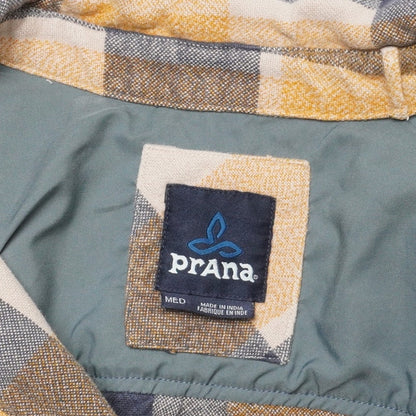 Prana Organic Cotton Flannel Shirt Men’s Medium Yellow Navy Plaid Long Sleeve