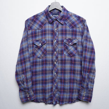 Wrangler Pearl Snap Flannel Shirt Vintage Plaid Size L - Western Grunge