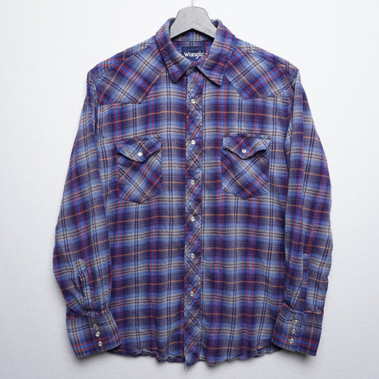 Wrangler Pearl Snap Flannel Shirt Vintage Plaid Size L - Western Grunge