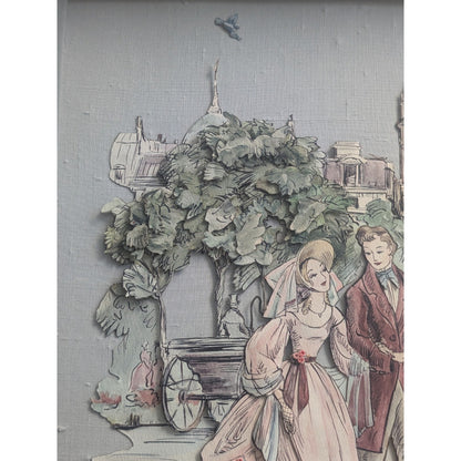 Parc Monceau Paris Mid Century Watercolor Shadowbox Tole Framed Art