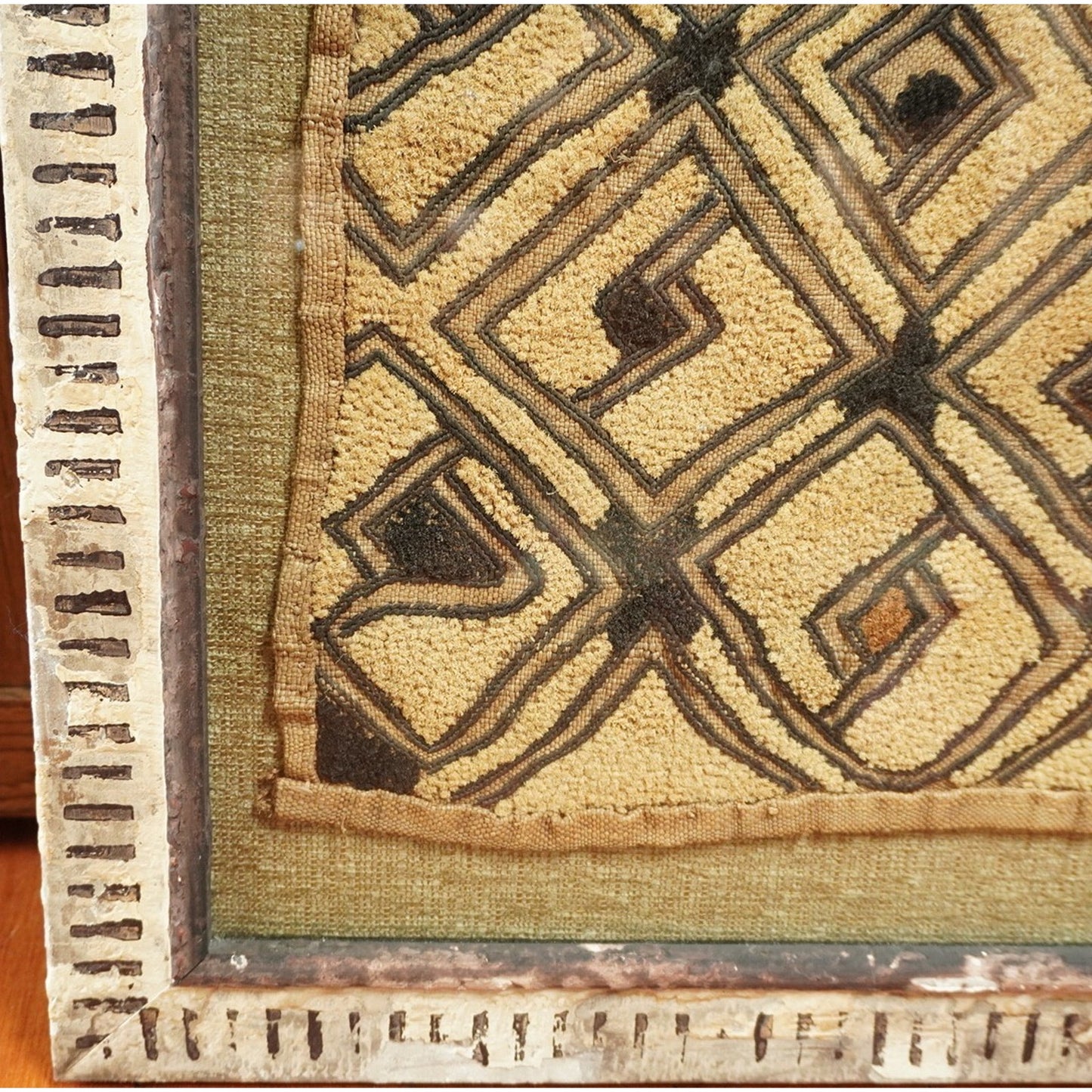 Framed Kuba Cloth Textile – African Tribal Raffia Art – Geometric Wall Decor