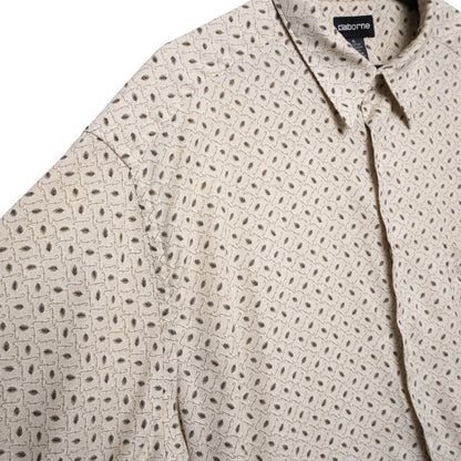 Vintage Claiborne Shirt Mens XL Beige Geometric Pattern Short Sleeve