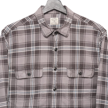 J.Crew Flannel Shirt Mens M Gray Blue Plaid Long Sleeve Cotton Casual
