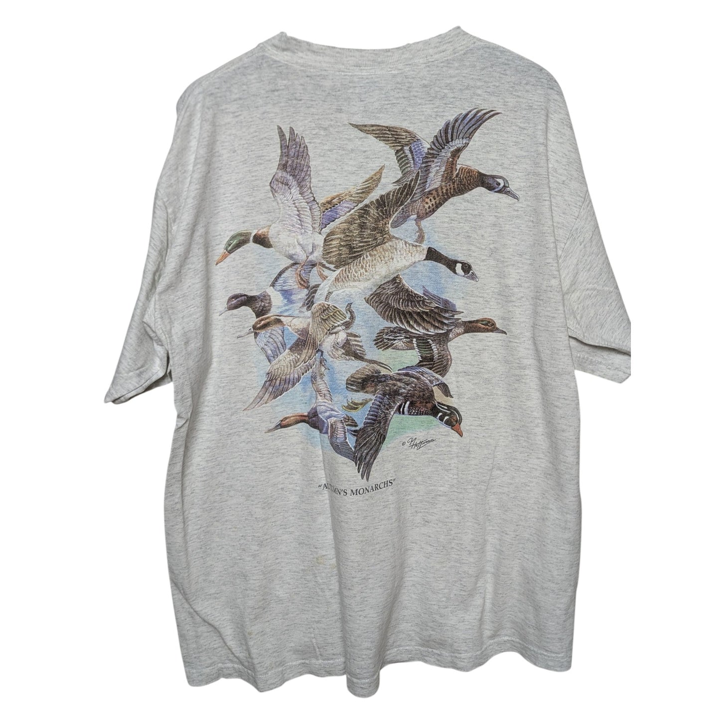 VTG Environmental Art Wear "Autumn's Monarchs" Fall Birds Graphic T-Shirt Size L