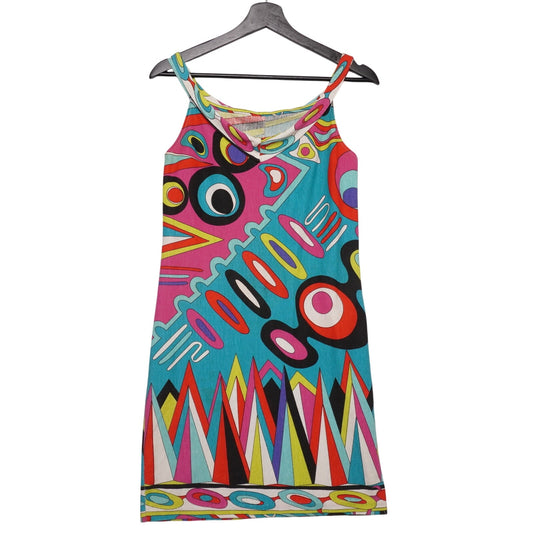 Vintage 90s Sleeveless Bodycon Dress – Abstract Geometric Print – Size XS/S
