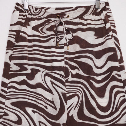 Michael Michael Kors Wide Leg Zebra Swirl Print Pants Size 8  Brown Drawstring