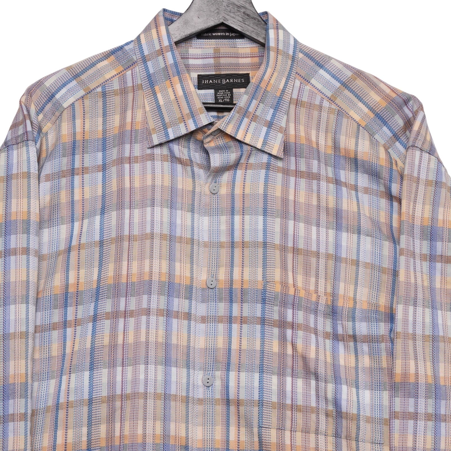 Jhane Barnes XL Button Front Shirt Plaid Woven Japan Fabric Retro