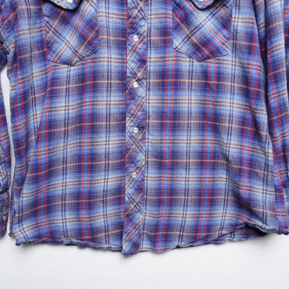 Wrangler Pearl Snap Flannel Shirt Vintage Plaid Size L - Western Grunge