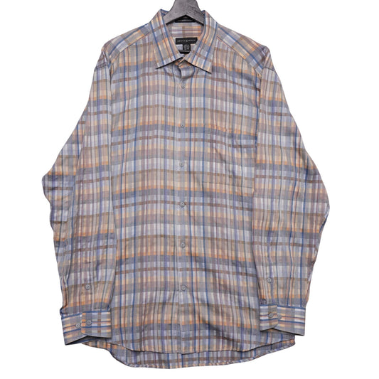 Jhane Barnes XL Button Front Shirt Plaid Woven Japan Fabric Retro