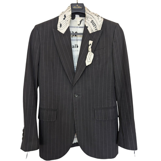 John Galliano SS2006 Pinstripe Newspaper Print Classic Scarf Cotton Blazer EU48