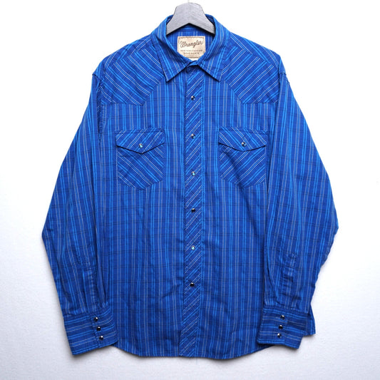 Wrangler Western Fashion Snap Shirt Blue Stripe Long Sleeve Size Large