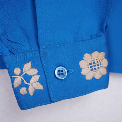 Vintage Women's Western Style Embroidered Electric Blue Blouse