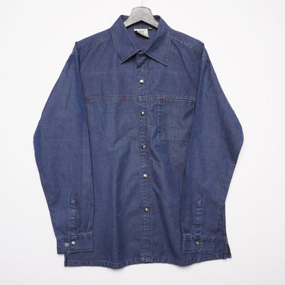 Grown General Denim Snap Button Western Shirt Men’s Large Workwear Cowboy Blue