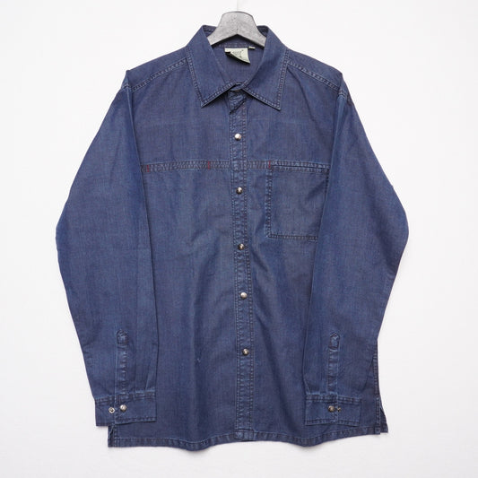 Grown General Denim Snap Button Western Shirt Men’s Large Workwear Cowboy Blue