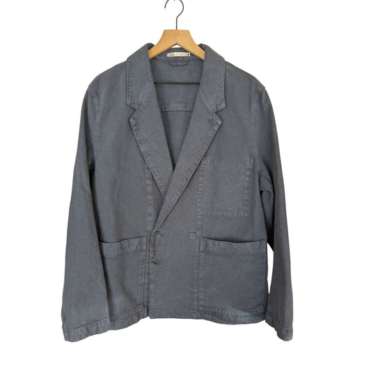 ZARA NWOT Men's Blue Cotton Sport Coat Boxy Shape Slouch Fit Size Medium