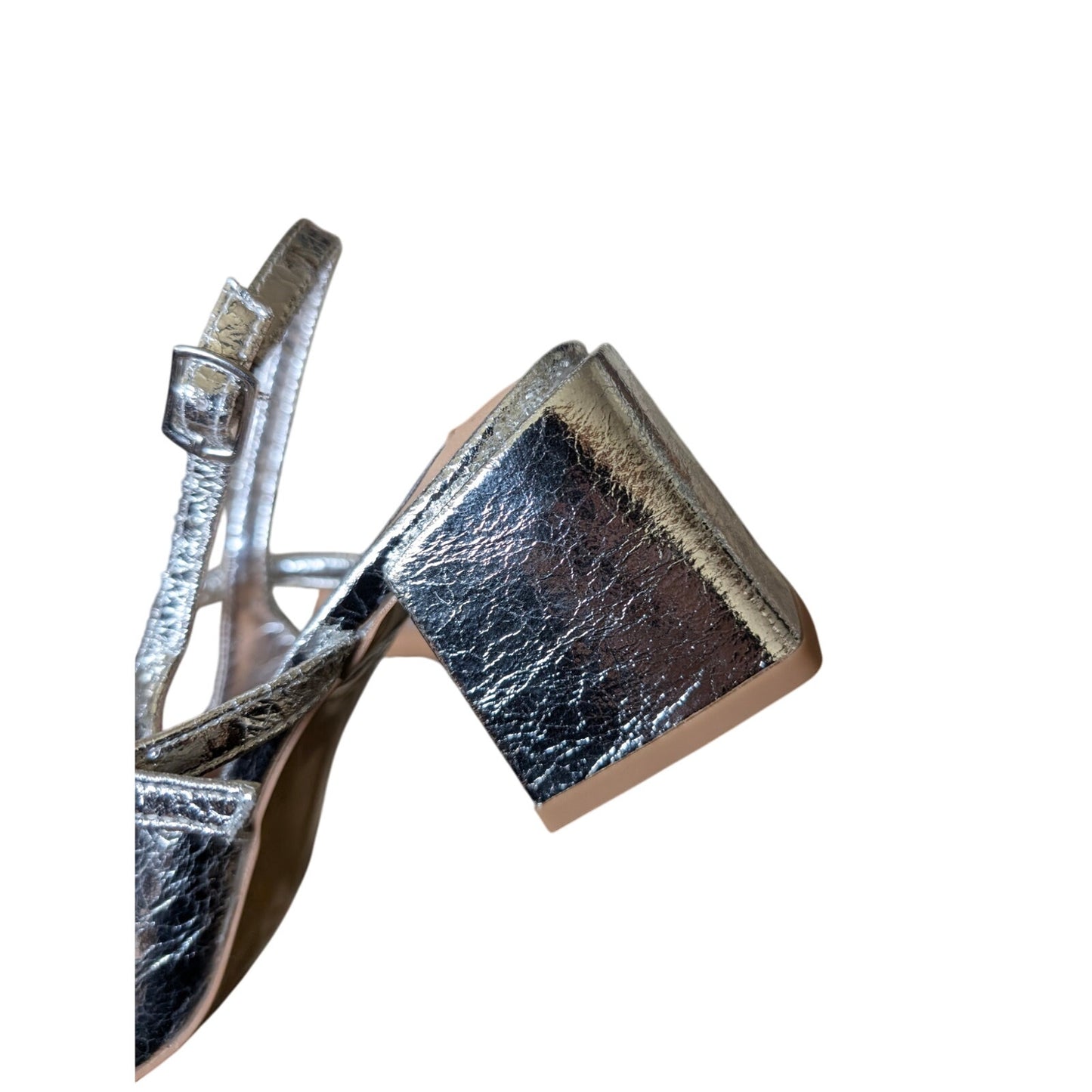 Steve Madden Silver Metallic Double Strap Block Heel Slingback Pumps (US 8.5)
