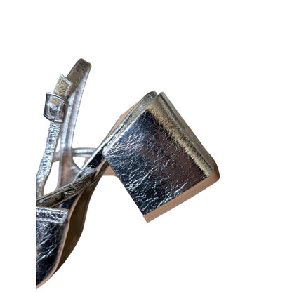 Steve Madden Silver Metallic Double Strap Block Heel Slingback Pumps (US 8.5)