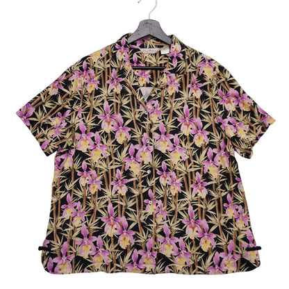 Tommy Bahama 100% Silk Hawaiian Shirt XL Black Orchid Bamboo Floral Aloha Camp