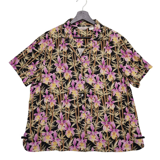 Tommy Bahama 100% Silk Hawaiian Shirt XL Black Orchid Bamboo Floral Aloha Camp