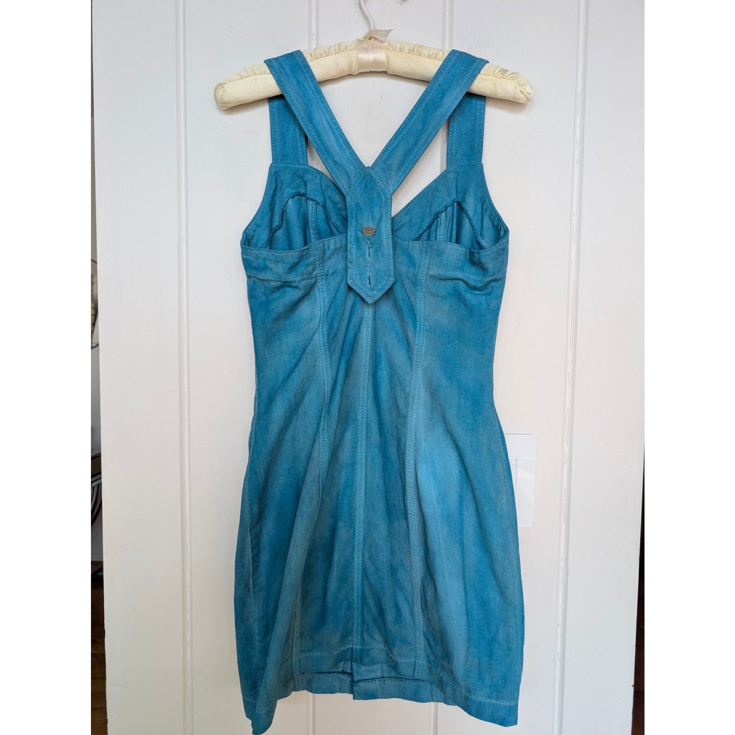 Vintage Bongo Sweatheart Neckline Denim Turquoise Dress 9