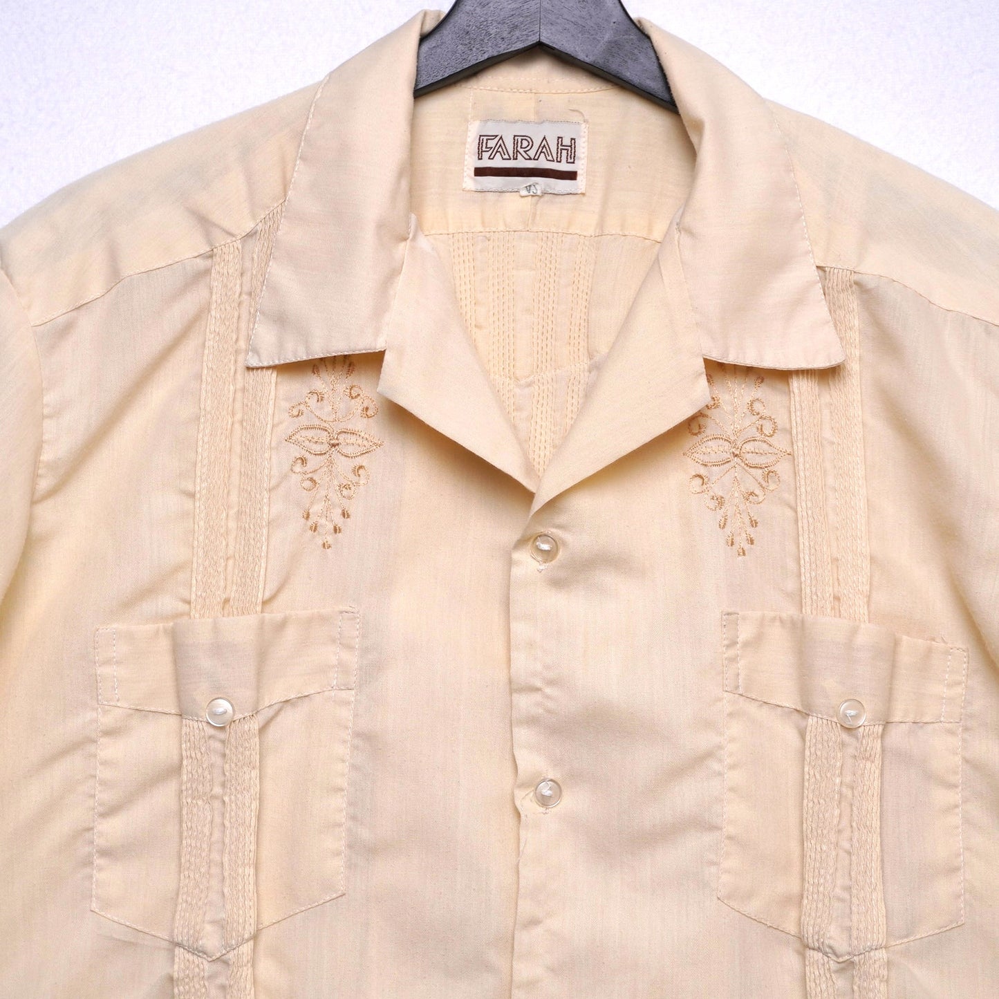 Vintage Farah Embroidered Guayabera Shirt Cuban Style 42
