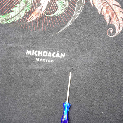 Michoacán Mexico Aztec Skull Feather Headdress Graphic T-Shirt Karani Art Size L