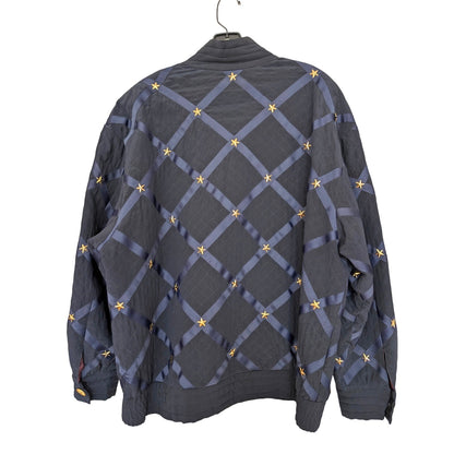 Vintage Peter Nygard Navy Silk Bomber with Ribbon and Gold Accents